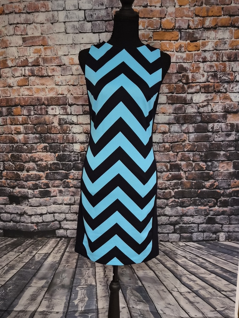 Michael Kors Black and Aqua Chevron Midi Dress
